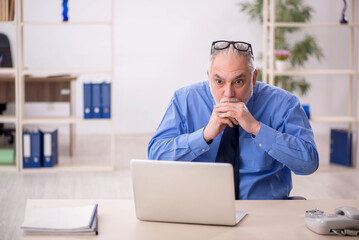 Old male employee working in the office