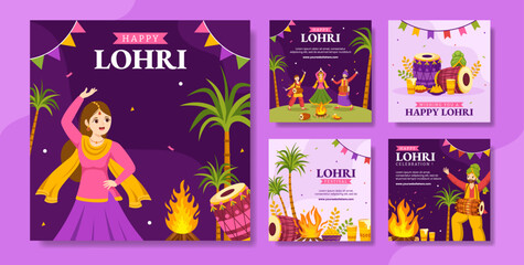 Obraz na płótnie Canvas Happy Lohri Festival Social Media Post Flat Cartoon Hand Drawn Templates Background Illustration