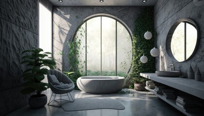 Organic Modern: A Concrete and Living Wall Bathroom, AI Generative