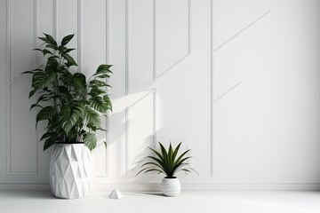 Mockup of a plant next to a white wall. Generative AI