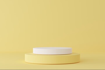 Podium on yellow abstract background.