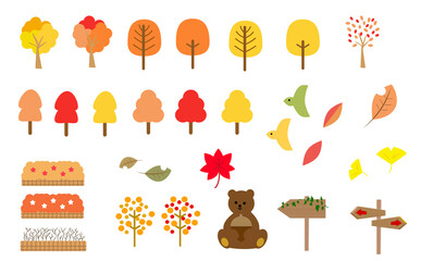 秋の植物のセット　紅葉