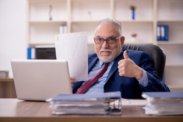 Old male employee working in the office