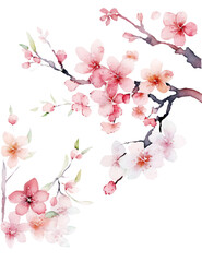 桃の花の水彩イラスト／AI画像