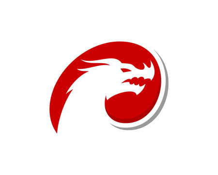 Dragon head silhouette in circle logo