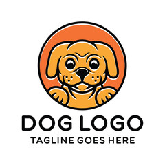 Dog Pet Animal Monoline Logo Vector Vintage Emblem Design badge illustration Symbol Icon