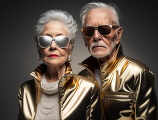Obraz premium Elder stylish couple studio portrait, modern and fashion.