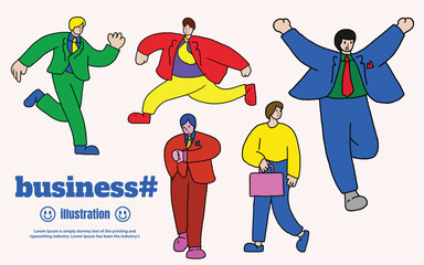 Business man design, concept of business people with different poses, actions and poses vector cartoon, character, design set, happy people,  Hand drawn Vector illustration