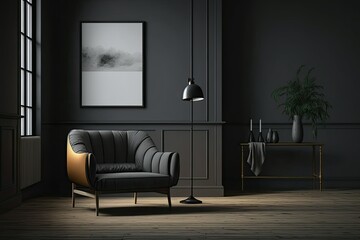 Black chair and sofa. Minimalism. Generative AI