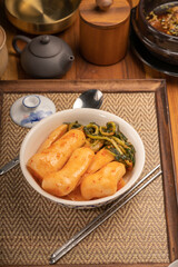 Bachelor kimchi or Radish kimchi  with Ponytail radish Korean traditional fermented vegetable a side dish at meals.