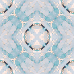 Fashionable Cover Design Set with Abstract Marble Pattern in Gold, Blue, and Cream. Elite Illustration Template for Brochures, Flyers, and Presentations.