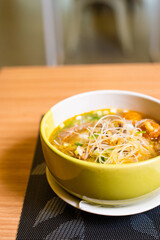 A Plate of Indonesian Dish, Served with Rice Soto Ayam