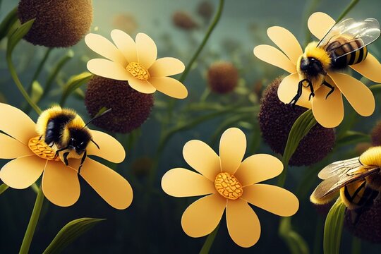 Bee on the flower, Bumble Bee, Generative AI