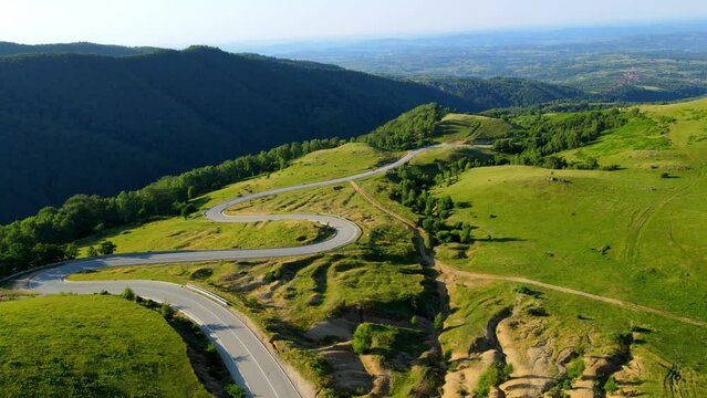 Aerial drone footage of a Romanian mountain road &ndash; Transalpina. It is a 148 km national road located in the Southern Carpathians of Romania and is one of the highest roads of the Carpathian Mountains.