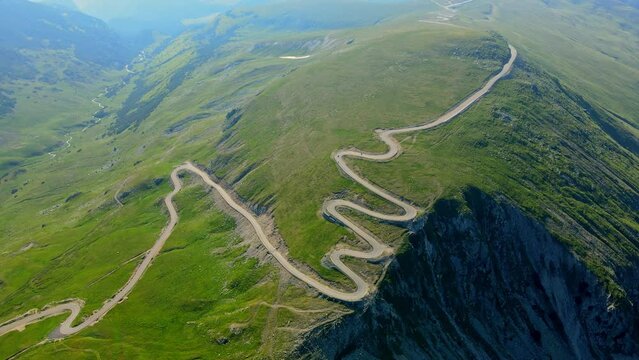 Aerial drone footage of a Romanian mountain road &ndash; Transalpina. It is a 148 km national road located in the Southern Carpathians of Romania and is one of the highest roads of the Carpathian Mountains.