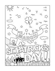 St. Patrick's Day dot-to-dot hidden picture puzzle and coloring page, poster, or activity sheet with 17th March sign 