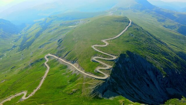 Aerial drone footage of a Romanian mountain road &ndash; Transalpina. It is a 148 km national road located in the Southern Carpathians of Romania and is one of the highest roads of the Carpathian Mountains.