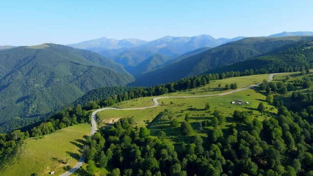 Aerial drone footage of a Romanian mountain road &ndash; Transalpina. It is a 148 km national road located in the Southern Carpathians of Romania and is one of the highest roads of the Carpathian Mountains.