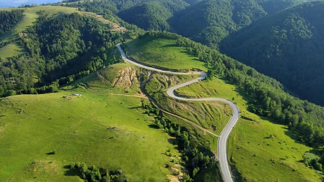 Aerial drone footage of a Romanian mountain road &ndash; Transalpina. It is a 148 km national road located in the Southern Carpathians of Romania and is one of the highest roads of the Carpathian Mountains.