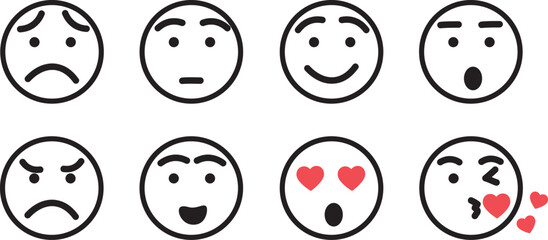 Emoji icon set of satisfaction level. Simple feedback in form of emotions in flat style. Customer feedback. Range to assess the emotions Excellent, good, normal, bad, awful symbols Vector illustration