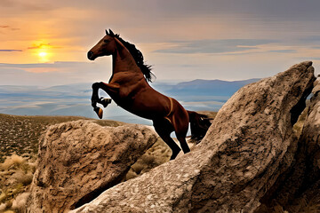 AI generated image of a horse galloping in the mountain region