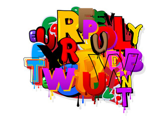 Graffiti Speech Bubble created with Letters. Abstract modern street art background performed in urban painting style on white.