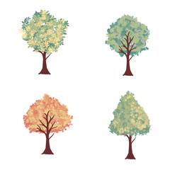 set of four trees. Isolated of trees on the white background. Vector EPS 10.