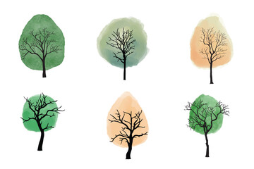 set of four trees. Isolated of trees on the white background. Vector EPS 10.