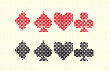 Cross Stitch Card Signs Dice Heart Spade Club Vector Element