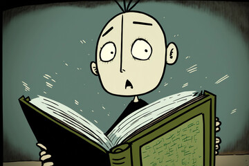 Scared child reading a book. Generative AI