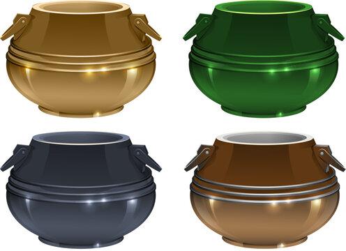 Set metal cauldron for cooking symbol holiday halloween and patrick day