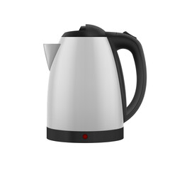 Household Electric Kettle with Closed Lid in Silver Color. Realistic Kitchen Appliance to Heat Water and Make Hot Drinks on White Backdrop - 574862621