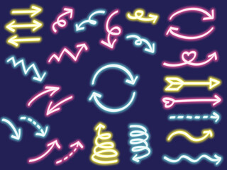 ネオンのように光る手書きのくるくる矢印セット