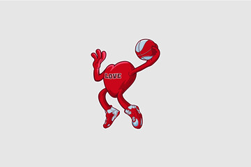 heart basketball player cartoon character vector template