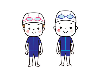 ジェンダーレス水着　ゴーグルを頭に着けた子どもたち