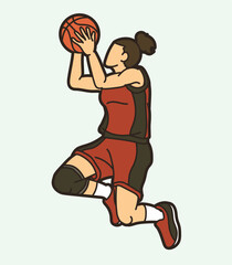 Basketball Female Player Action Cartoon Sport Graphic Vector