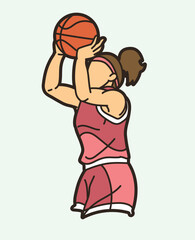 Basketball Female Player Action Cartoon Sport Graphic Vector