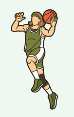Basketball Female Player Action Cartoon Sport Graphic Vector