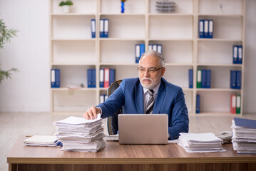 Old male employee working in the office