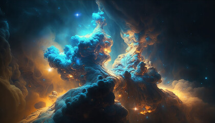 Fototapeta na wymiar abstract graphic design nebula cloud in the space with blue and gold colors