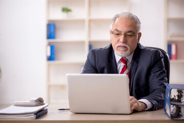 Old male employee working in the office