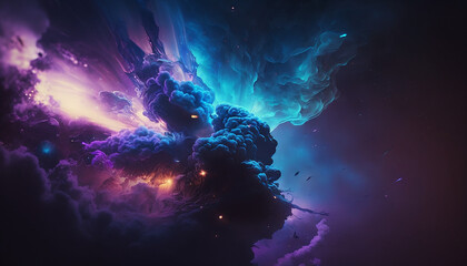 abstract graphic design nebula cloud in the space with blue and purple colors