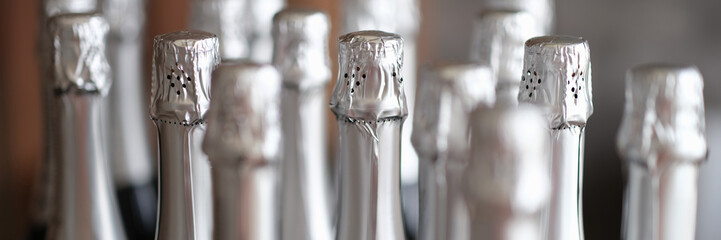 Fototapeta na wymiar Bottles of champagne are on display in restaurant