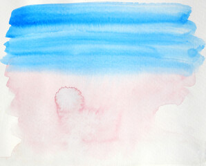 Bright with colorful watercolor stroke and spray on paper , Abstract background and texture by hand drawn blue with red with purple and pink color liquid drip