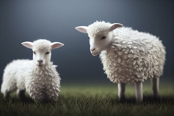 Naklejka na ściany i meble two white lambs. Generative AI