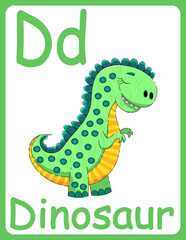 Kids ABC cards. Letter study set, english alphabet with food, animals and fairy tale characters cartoon.coloring book. Letter Dd