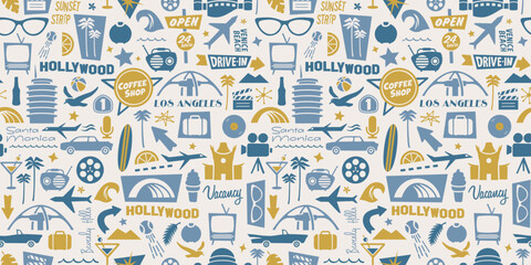 Los Angeles Icons - Retro Pattern | Seamless L.A. Background | Illustrated Googie Design | Repeating L.A. Background with Vintage Style | L.A. Buildings and Landmarks