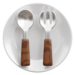 spoon and fork with plate 3d illustration