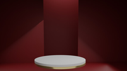 3d white podium product display red background.3d render illustration.