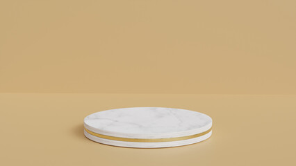 abstract minimal 3d room with cream beige and orange cylinder pedestal podium